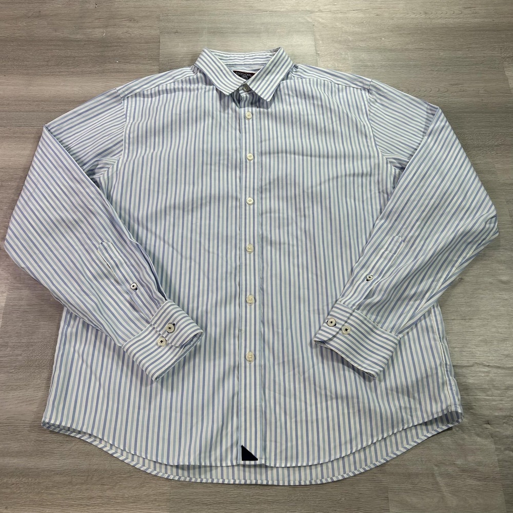 UNTUCKit Shirt Mens Large Blue Stripe Long Sleeve Monteverro Wrinkle Free Cotton